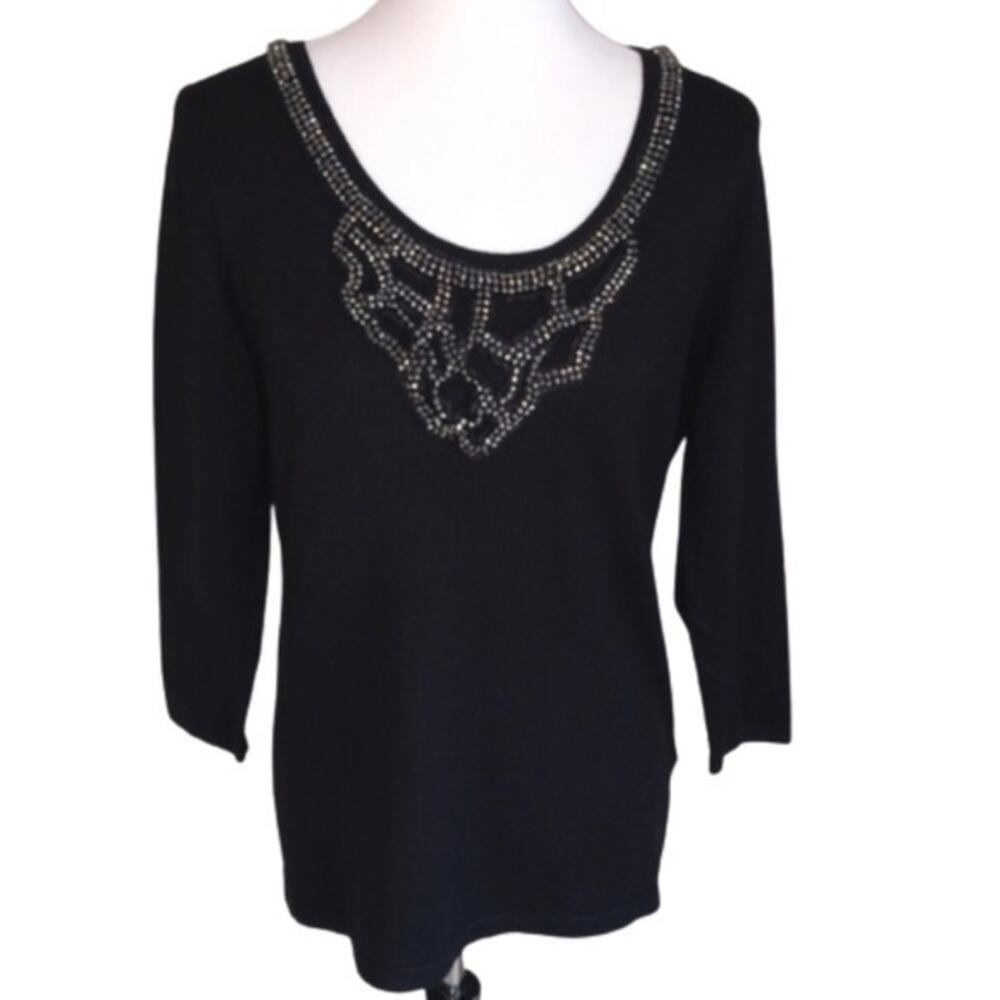 Joseph A Beaded NeckSweater Size Medium Black NWT
